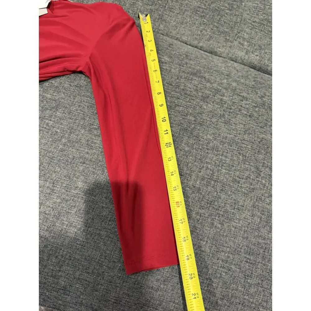 NWT Kasper Fire Red Midi Sheath Dress 3/4 Sleeve Side Tie Stretchy XS Romantic